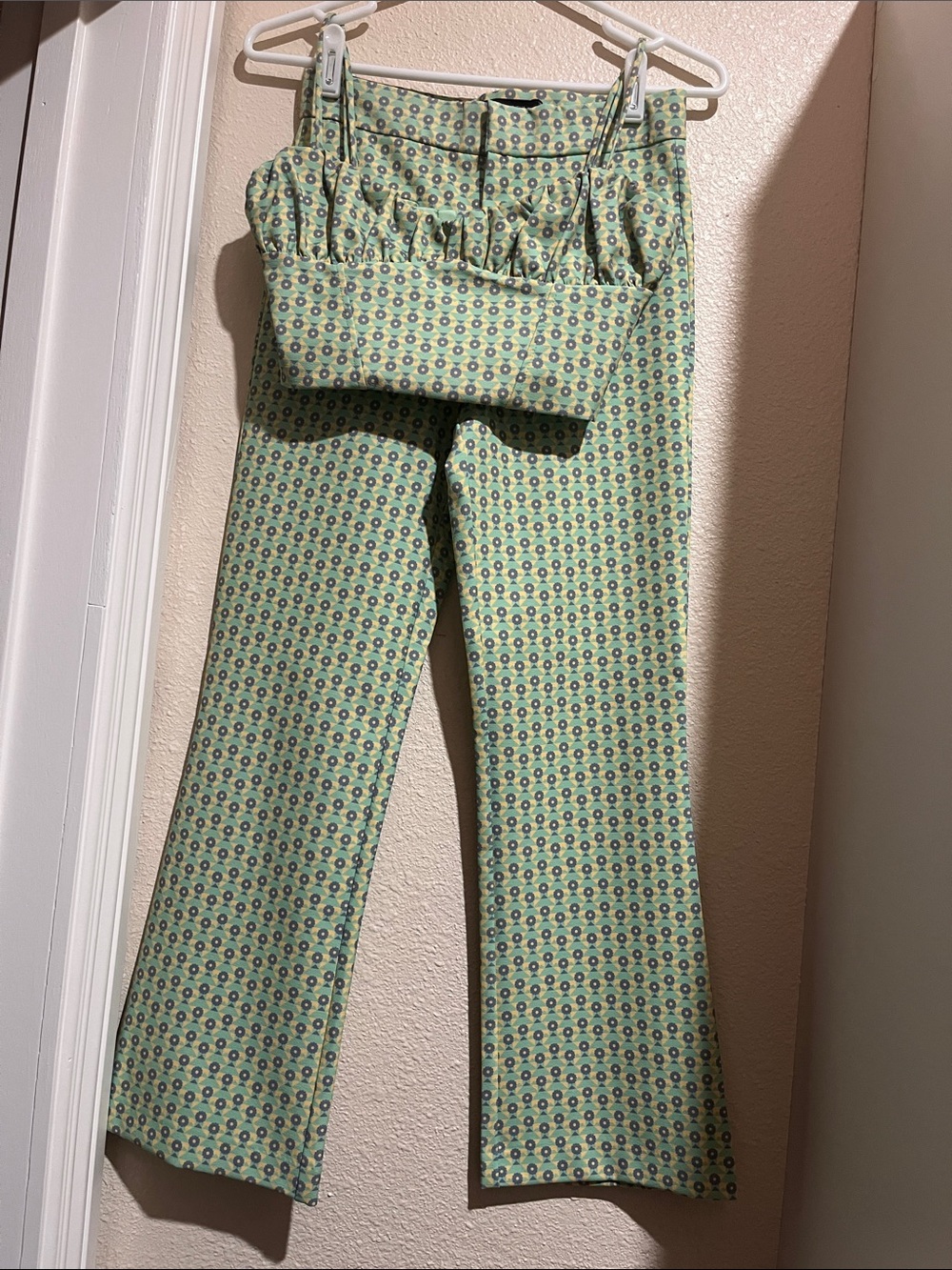 Zara Green Patterned Wide-Leg Pants